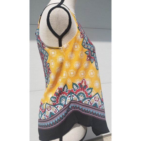 BCX V-Hem Scarf Tank Small Yellow Multi Printed Allover Mandala Sleeveless - Picture 3 of 14